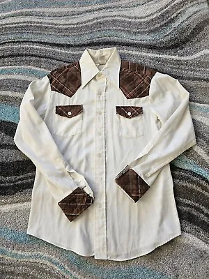 Vintage Kennington California Western Pearl Snap Shirt Mens Medium Brown White • $19.94