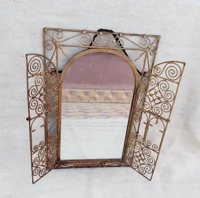 Vintage Handmade Art Moroccan Iron Railing Design Folding Door Wall Large Mirror • $300.99