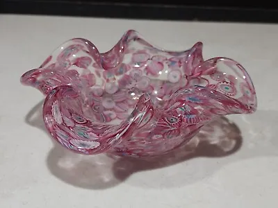 Vintage Murano Blown Art Glass All Over Millefiori Pink Ruffled Bowl Ashtray • $69.99