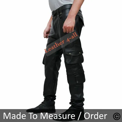 Men's Real Cowhide Leather Bikers Cargo Pants Bikers Pants With Cargo Pockets • $125