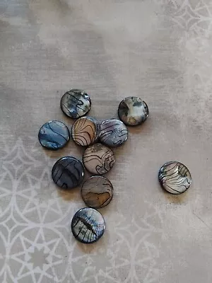 Vintage Loose Beads Dyed Blue Mother Of Pearl Flat Round 20x2mm Qty 10 • $9.99