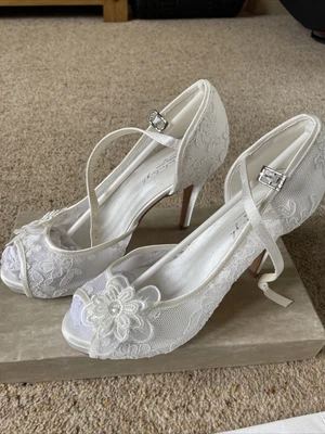 £20 • Buy Ivory Wedding Shoes Floral Lace Diamante BNIB Ankle Strap Stilletto Size 6 / 39