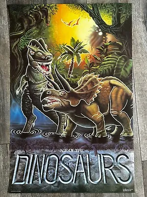 DINOSAURS Vintage Poster T-Rex Triceratops 1987 Mancave Children's Bedroom • $29