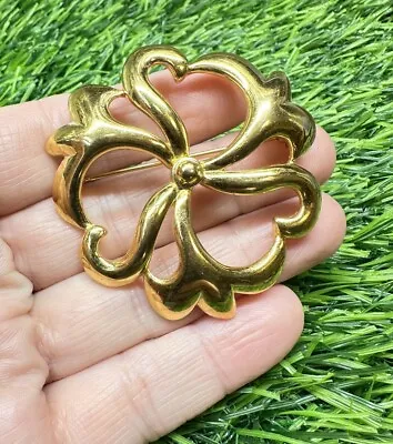 Vintage Signed Monet Gold Tone Round 3 Hearts Flower Brooch Pin • $14.79