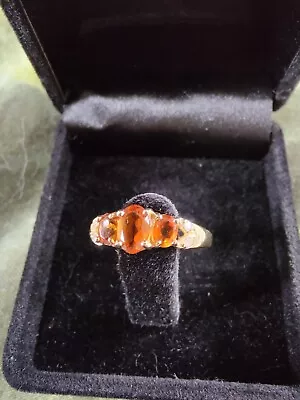 9ct Gold Madeira Citrine And Diamond Ring Size K • £120