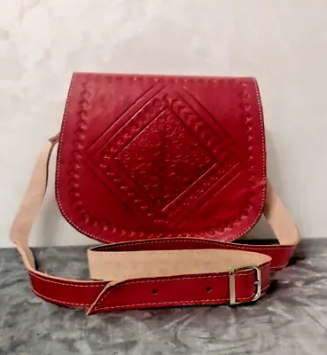 Genuine Leather Handbag Purse Moroccan Women Shoulder Bag Tooled Leather Red • $25