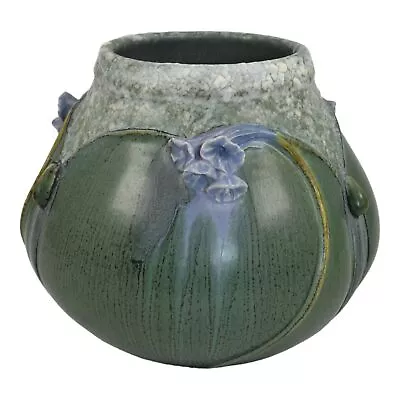 Ephraim Faience 2017 Hand Made Pottery Bonny Bluebells Matte Green Ceramic Vase • $295
