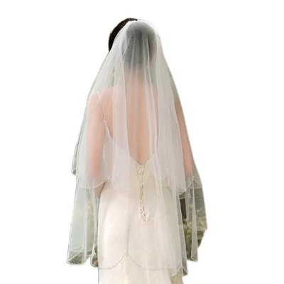 £16.70 • Buy 2 Tier Wedding Veil With Metal Comb Teeth Bridal Veil Cut Edge With Crystal Bead