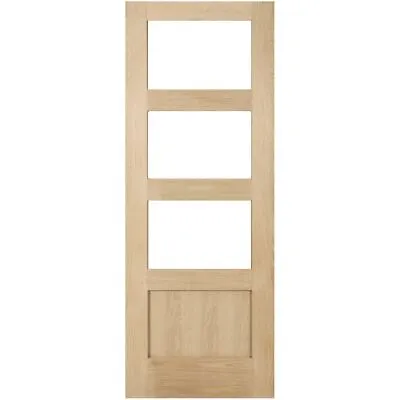 Internal Sliding Oak Door Shaker 3 Light 1 Panel Clear Glass In Unfinished Oak • £239.99