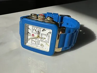 Michele Watch Park Jelly Bean Blue Silicone Band Yellow Gold Tone 33mm MWW06L000 • $300