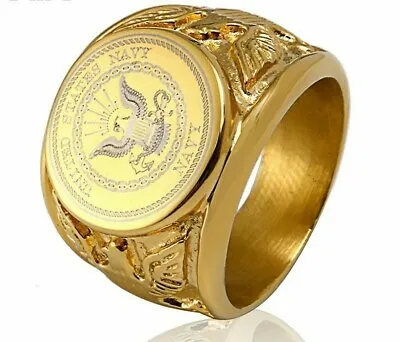 US Army Ring Stainless Steel Gold Badge Eagle Marine Corps Military Men Signe • $10.99