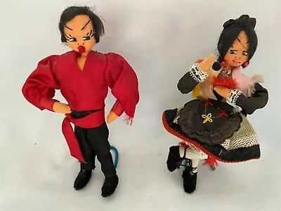 1960's Spanish Flamenco Dancers-Boy/Girl- 6-1/2 -Painted Cloth Faces-BRIGHT-SALE • $30