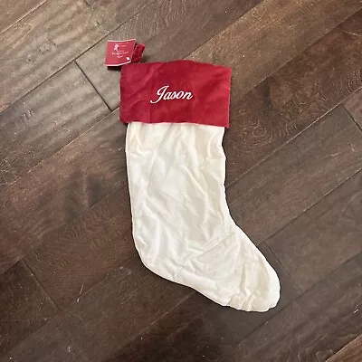 NWT Pottery Barn Classic Med Ivory Red Velvet Christmas Stocking Mono Jason • $14