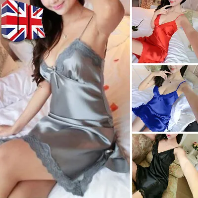 £5.88 • Buy Ladies Sexy Women  Satin Silk Nightdress Lace Lingerie Sleepwear Wrap Dress Robe