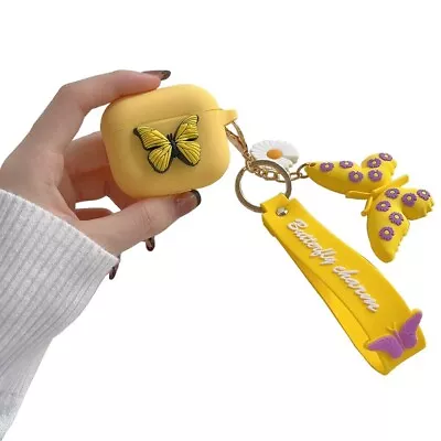 Butterfly Silicone Case For AirPods 3 Cartoon 3D Cover With Keychain Yellow • £4.99