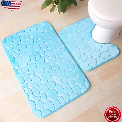 2 Piece Bathroom Rug Memory Foam Bath Mat Set Contour Bath Rugs Super Absorbent • $16.55