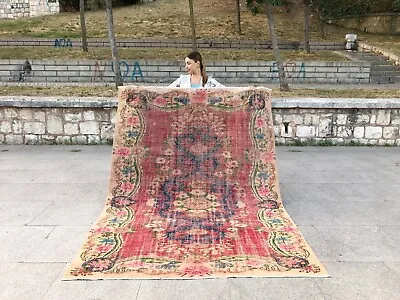 Vintage Anatolian Hand Knotted Antique Rug Oushak Wool Handmade Turkish Area Rug • $440