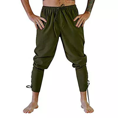 Hot Sale Men's Medieval Pirate Knight Costume Lace Up Pants Loose • $19.99