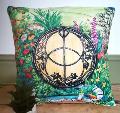 SALE Velvet Cushion Cover Chalice Well Scatter Pagan Wicca Glastonbury  Pattern • £4.95