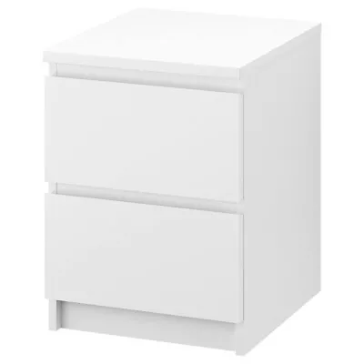2x IKEA 2-Drawer MALM Bedside Tables Cabinets In White • £40