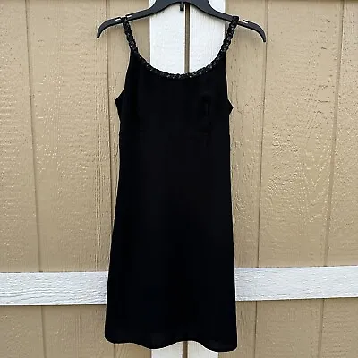 Vintage Y2K Byer Too Black Sequin Spaghetti Strap Mini Dress Size 7 • $15.99