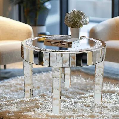 Mirrored Accent Table Small Coffee Table With Bling Crushed Diamond Edge Frame • £129.91