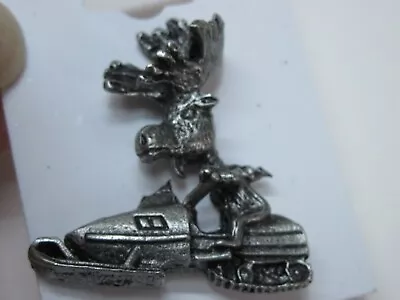 Moose On Snowmobile Pin Made In USA • $9.50