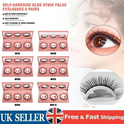£9.58 • Buy 3Pairs Reusable Self Adhesive False Eyelashes Natural Long Thick Fake Eye Lashes