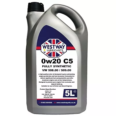 £34 • Buy 0W20 C5 VW 508.00 / 509.00 Spec Synthetic Engine Oil 0w/20 5L