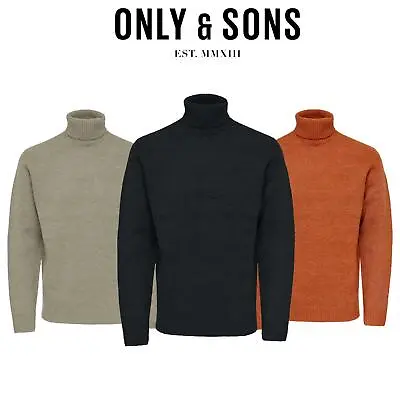 Only & Sons Mens Turtle Polo Neck Weave Knitted Roll-Up Sweater Sizes S To 2XL • £19.99