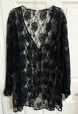 £35 • Buy Shirley Of Hollywood Black Lace Negligee Size 22/24 Women Sheer Kimono Robe