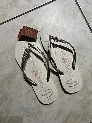 Disney Parks Havaianas Flip Flops 7/8 Disney World Rose Gold Minnie NWT • $54.95