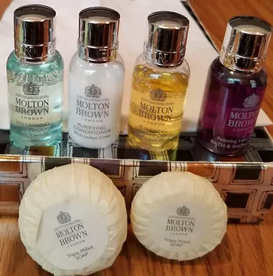 6 Pc MOLTON BROWN TRAVEL SET 1 Oz CONDITIONER 2 SHAMPOO SHOWER GEL+ 2 BAR SOAP • $24.99