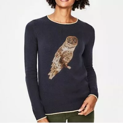 £28 • Buy BODEN Women's Navy Wool Blend OWL Sequinned Knitted Jumper Size M