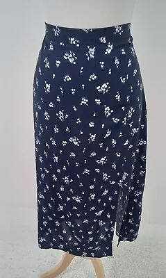 M&S Summer Midi Skirt Navy Blue White Floral NEW F2 • £8.99