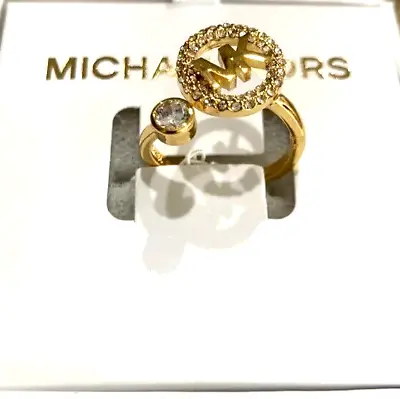 MICHAEL KORS MK Logo Yellow Gold Ring Crystals Pave MKJ7328710 Size 6 + MK BOX • $99.99