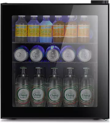 Mini Fridge Cooler - 70 Can Beverage Refrigerator Black Glass Door For Beer Soda • $207.99