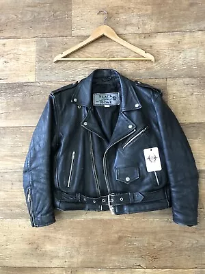 Mens Vintage Black Leather Biker Jacket Size Small • $184.96