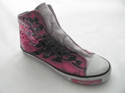 DON ED HARDY Boots UK 3.5 Eur 37 Pink Baseball Pumps Big Cat New Women's Girls • £29.99