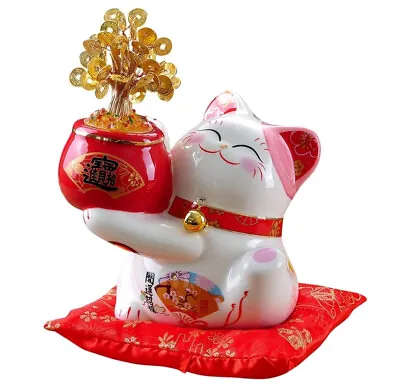 6  Japanese Maneki Neko Lucky Cat Coin Money Tree Piggy Bank Ornament Figurine • £43.19
