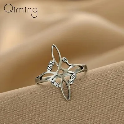 2024 Stainless Steel Witch Knot Cross Ring Women Viking Jewelry Geometric Ring • $8.99