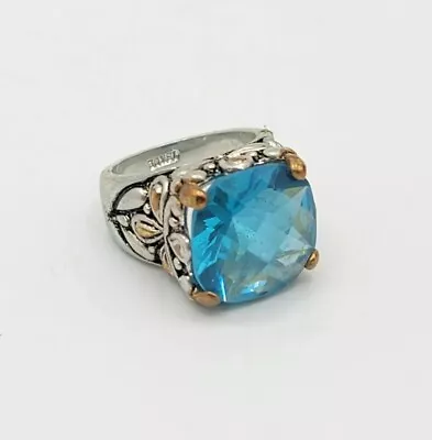 Vtg Sz 8 Ring Lg Blue Cubic Zirconia Medieval Theme Flower Design Jewelry Beauty • $49.99