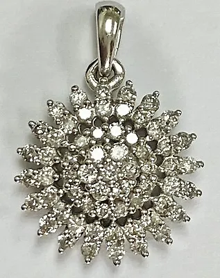 “Stunning 9ct White Gold & Diamond Starburst Cluster Pendant” • $466.91