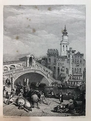 Antique Steel Engraving Venice The Rialto 1836 Engraved By J. B. Allen • $8