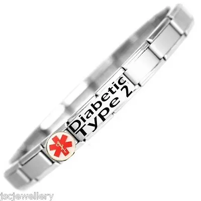 DIABETIC TYPE 2 Medical Alert SOS Stainless Steel Bracelet - One Size Fits All • £12.70