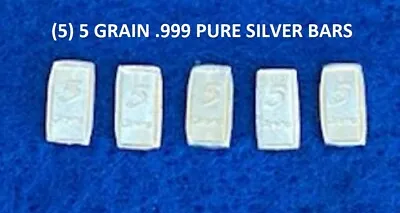 $10.50 • Buy 5 Pure Solid .999 Silver Bars 1.6 Grams Total Bullion Precious Metals