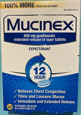 Mucinex 600 Mg Extended Release 40 Tablets • $10