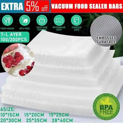 100/200X Vacuum Food Sealer Bags Saver Seal Storage Precut Commercial Grade AU • $32.99