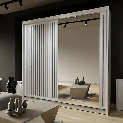 ROYAL Double Door Sliding Wardrobe With Mirror Modern Bedroom 3 Colours 2 Sizes • £539.99