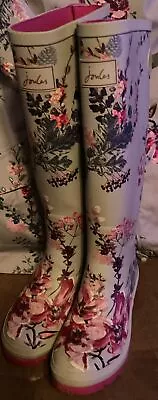 Joules Silver Floral Rain Boots Size 8 • $65